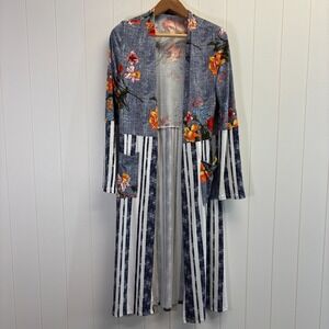 Myesper Apparel Womens Boho Whimsical Open Duster Jacket Size M Floral Striped